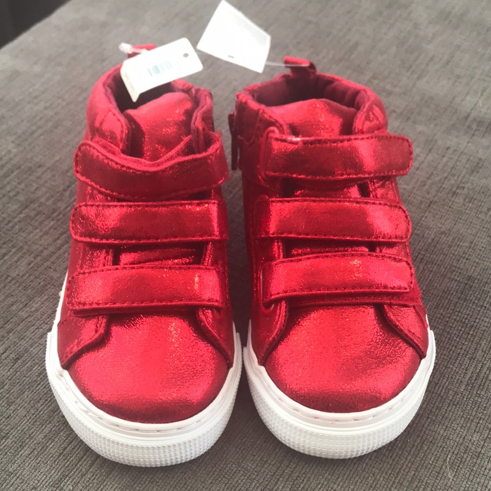 Baby Gap girls shiny red high top sneakers, size 8